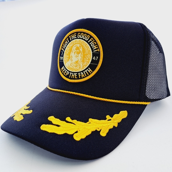 Jesus Christ 2 Timothy 4:7 Foam Trucker Mesh Snapback Cap Hat Black - Picture 2 of 5